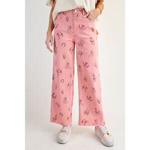 Easel Pink Straight Leg Pants with Cactus Print